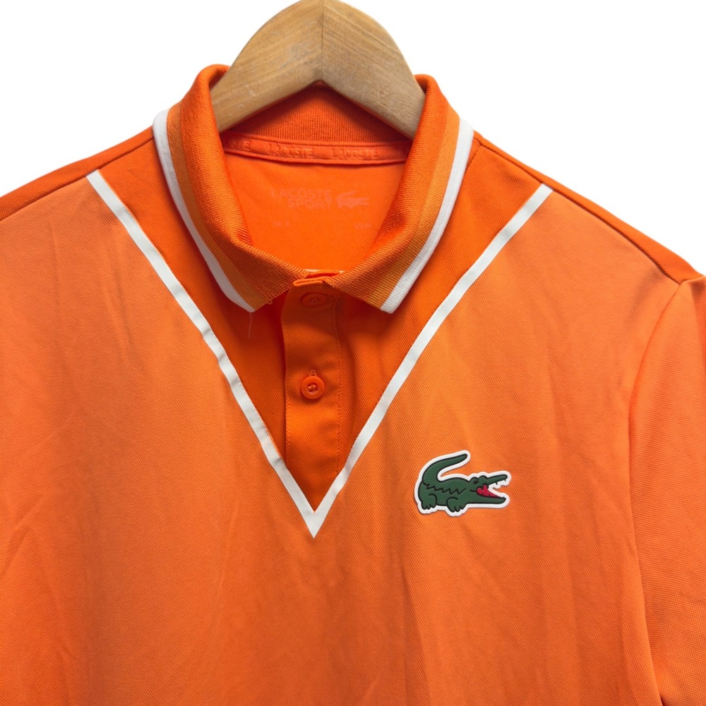 Lacoste Men's Size Medium Orange Golf Tennis Polo Shirt Miami Open Ultra Dry euc